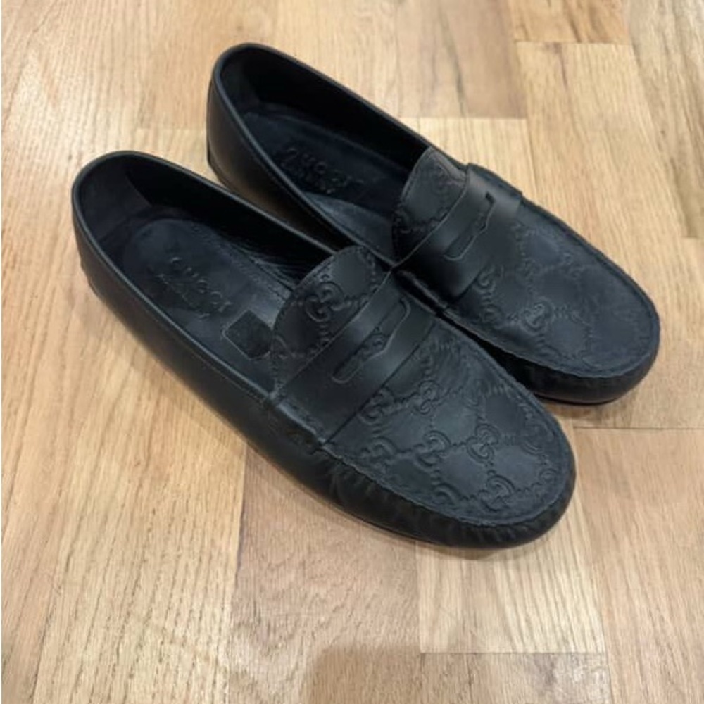 Gucci Embossed Black Leather Loafers